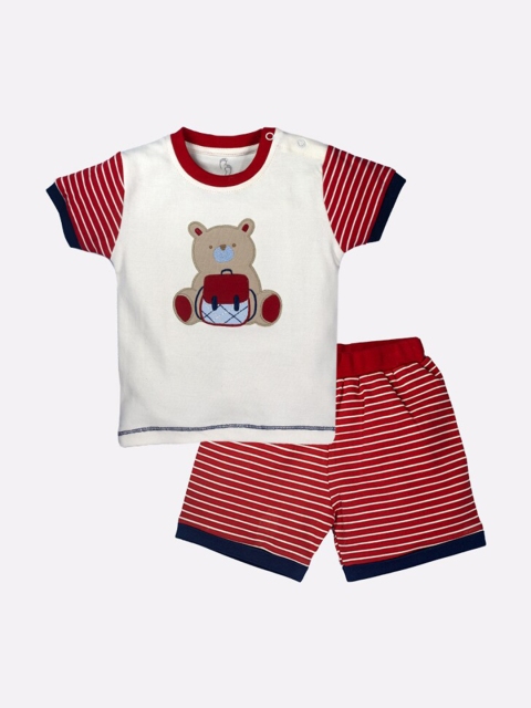 

BABY GO Boys Red Printed T-shirt with Shorts