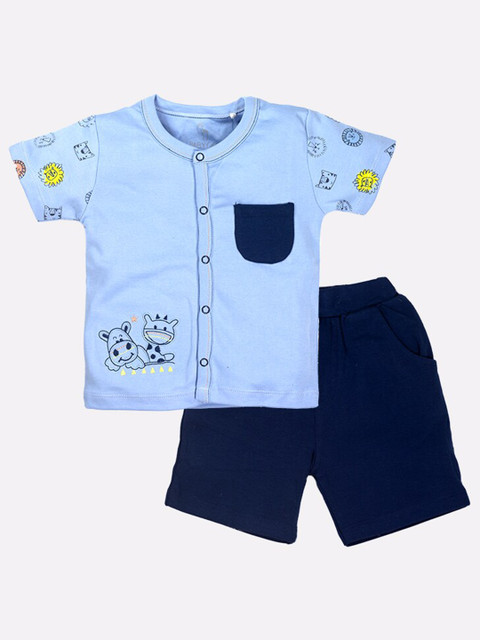 

BABY GO Boys Blue Printed T-shirt with Shorts