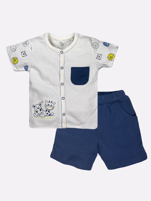 

BABY GO Boys White Printed T-shirt with Shorts
