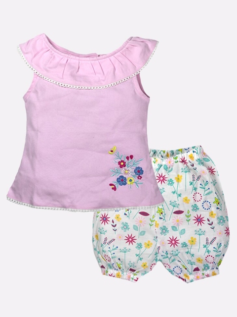 

BABY GO Girls Pink Printed Top with Shorts