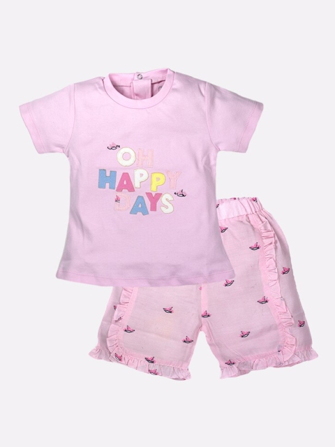 

BABY GO Girls Pink Printed Top with Shorts