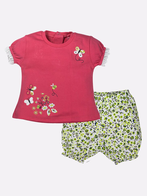 

BABY GO Girls Pink Printed Top with Shorts