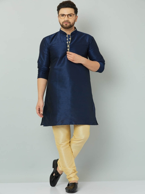 

Kaifoo Men Navy Blue Thread Work Pathani Kurta