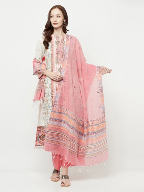 

Safaa Pink & White Unstitched Dress Material