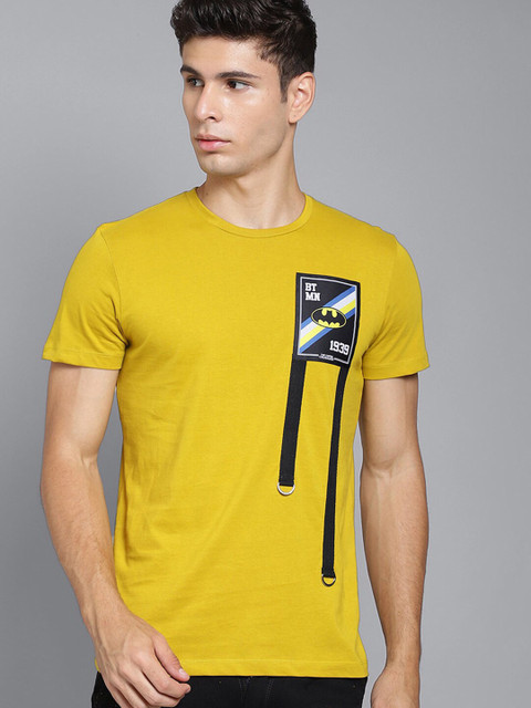 

Free Authority Men Yellow Typography Batman Applique T-shirt