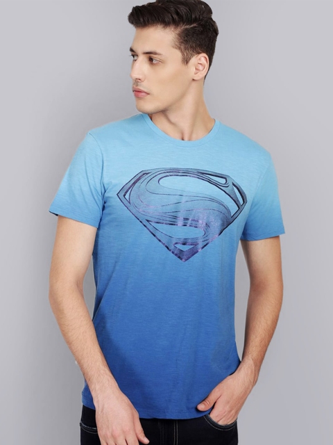 

Free Authority Men Blue Superman Printed Raw Edge T-shirt