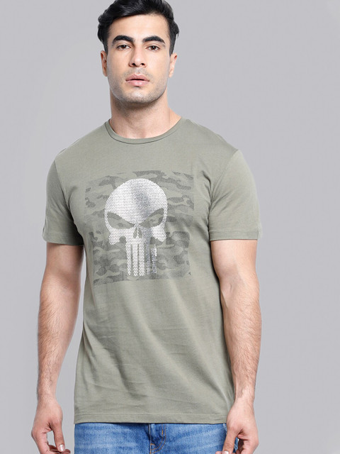 

Free Authority Men Olive Green Punisher Featured Halfsleeve T-shirt
