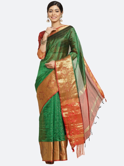 

Satrani Green & Gold-Toned Woven Design Saree