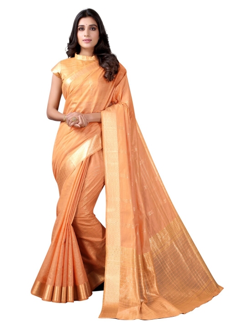 

Satrani Orange & Gold-Toned Striped Sequinned Saree