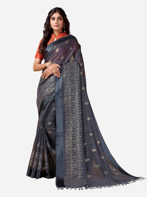 

Satrani Grey & Gold-Toned Floral Saree