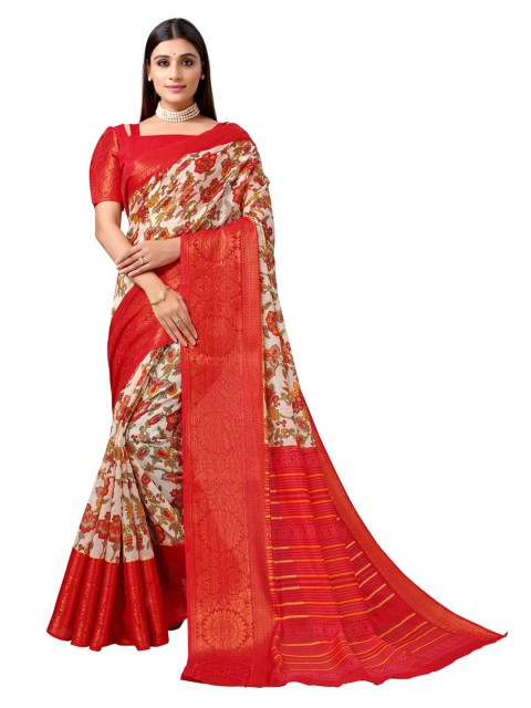 

Satrani Red & White Floral Saree