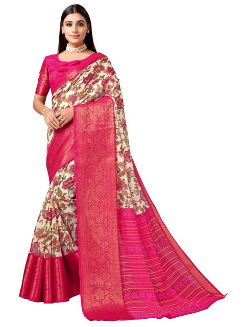 

Satrani Pink & Gold-Toned Floral Saree