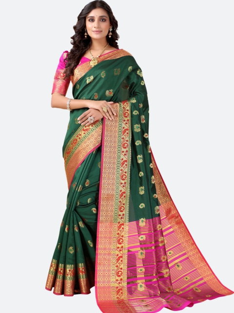 

Satrani Green & Pink Floral Zari Saree