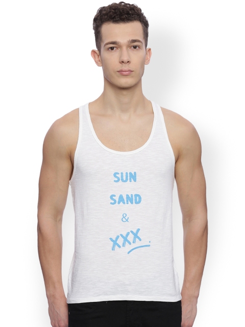 

Breakbounce Men White Printed Slim Fit Sleeveless T-shirt