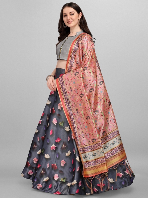 

Fashion Basket Black & Grey Semi-Stitched Lehenga & Unstitched Blouse With Dupatta