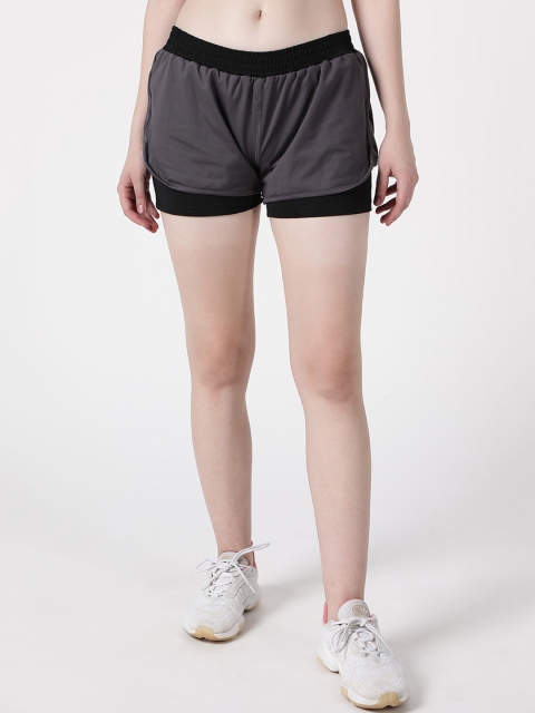 

STUDIOACTIV Women Grey Slim Fit High-Rise Training or Gym Sports Shorts