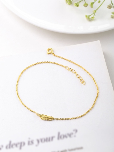 

Hiara Jewels Gold-Plated & White Crystals-Studded Leaf Anklet