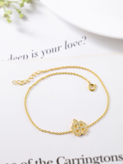 

Hiara Jewels 925 Sterling Silver Gold-Plated White CZ-Studded Anklet