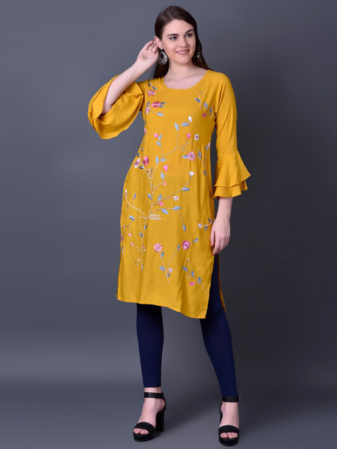 

Ziva Fashion Women Multicoloured Geometric Striped Flared Sleeves Mirror Work Kurta, Multi