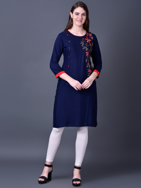 

Ziva Fashion Women Blue Geometric Thread Work Kurta