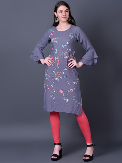 

Ziva Fashion Women Multicoloured Geometric Striped Flared Sleeves Thread Work Kurta, Multi