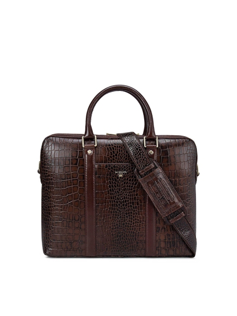 

Da Milano Unisex Brown & Grey Textured Leather Laptop Bag