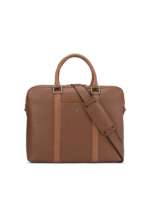 

Da Milano Unisex Brown & Grey Textured Leather Laptop Bag