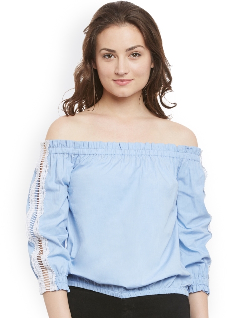 

THE SILHOUETTE STORE Blue Bardot Blouson Top with Cut-Out Detail