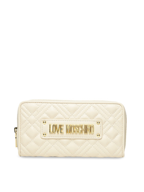 

LOVE MOSCHINO Cream-Coloured Embellished Leather Structured Sling Bag with Quilted
