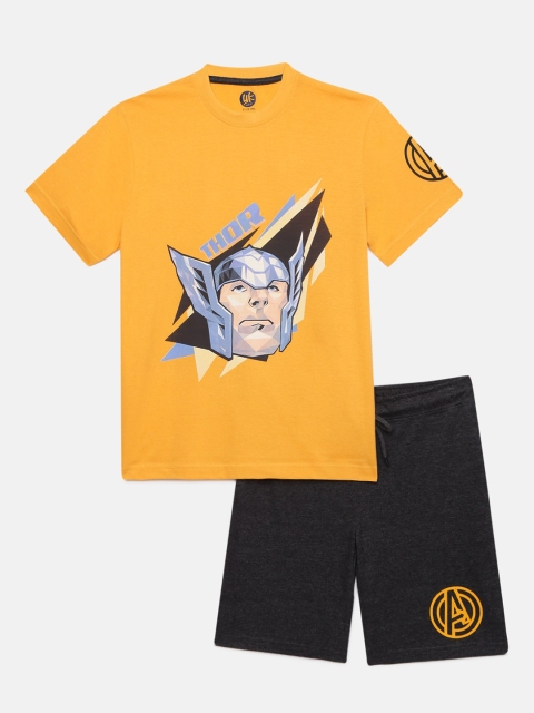 

YK Marvel Boys Yellow & Black Thor Avengers Printed T-shirt with Shorts, Orange