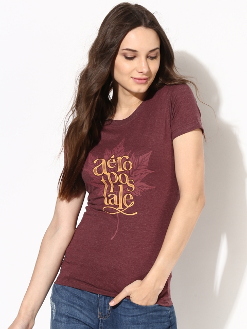 

Aeropostale Women Burgundy Printed Round Neck T-shirt