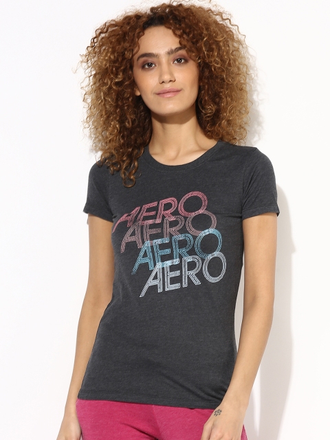 

Aeropostale Women Charcoal Grey Printed Round Neck T-shirt