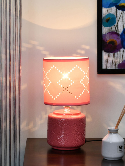 

Athome by Nilkamal Pink Ceramic Textured Table Lamp