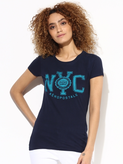 

Aeropostale Women Navy Blue Printed Round Neck T-shirt