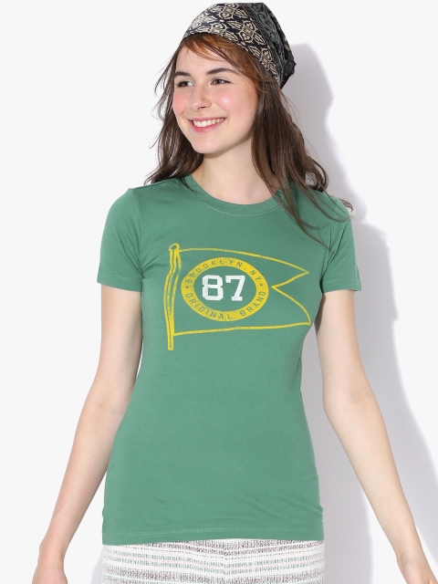 

Aeropostale Women Green Printed Round Neck T-shirt
