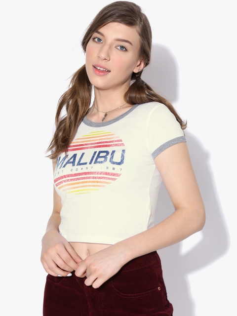 

Aeropostale Women White Printed Round-Neck T-shirt