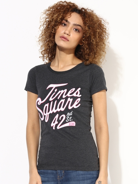 

Aeropostale Women Charcoal Grey Printed Round Neck T-Shirt