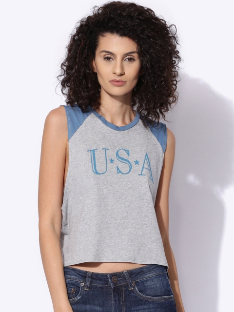 

Aeropostale Grey Printed Crop Pure Cotton T-shirt