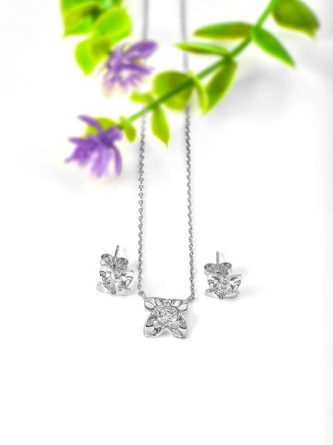 

SILBERRY 925 Sterling Silver Rhodium-Plated White CZ-Studded Pendant With Chain