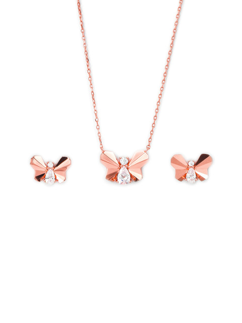 

SILBERRY 925 Sterling Rose Gold-Plated White CZ-Stone Studded Pendant With Chain