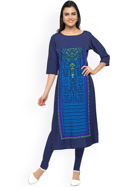

Vaamsi Women Blue Printed Straight Kurta