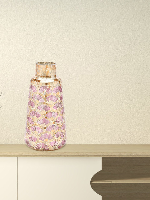 

Athome by Nilkamal Onion Gold Mosaic Textured Glass Flower Vases, Pink