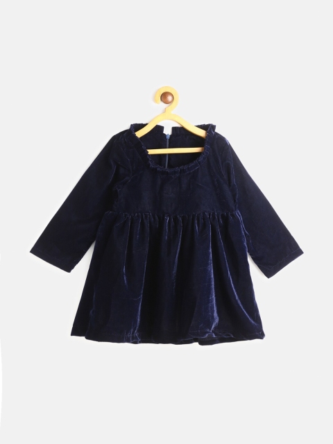 

MANET Navy Blue Velvet A-Line Dress