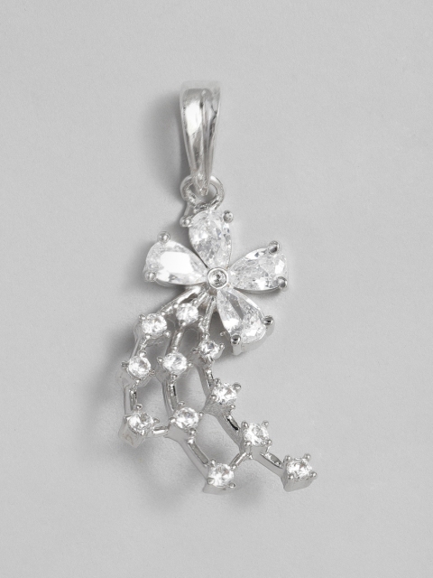 

Onaifa Silver-Toned Rhodium-Plated CZ-Studded Ornate Floral Pendant