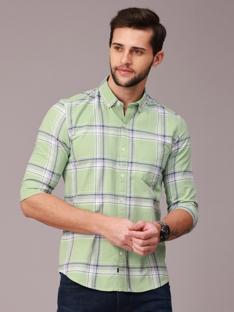 

FOGA Men Lime Green Classic Slim Fit Checked Casual Shirt