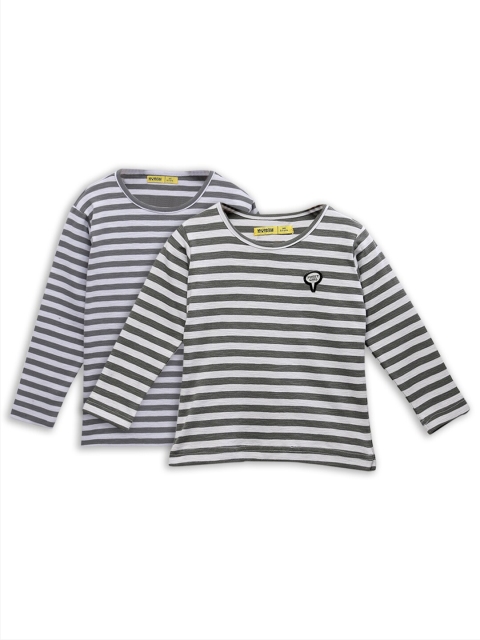 

NYNSH- PlusS Girls Pack Of 2 White & Grey Striped T-shirt