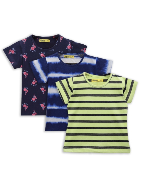 

NYNSH- PlusS Kids Girls Pack of 3 Striped Cotton T-shirt, Blue