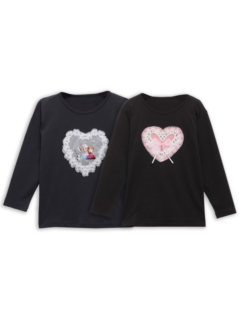 

NYNSH- PlusS Kids Girls Black 2 Printed Applique T-shirt