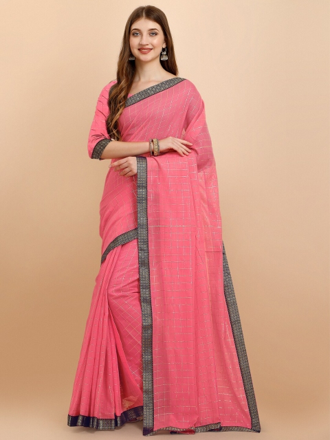 

Iris Pink & Gold-Toned Checked Gotta Patti Silk Cotton Chanderi Saree