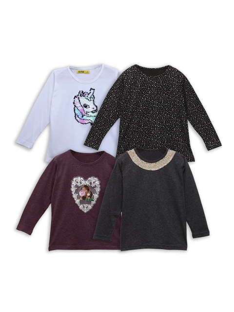 

NYNSH Girls Black 4 Printed Applique T-shirt